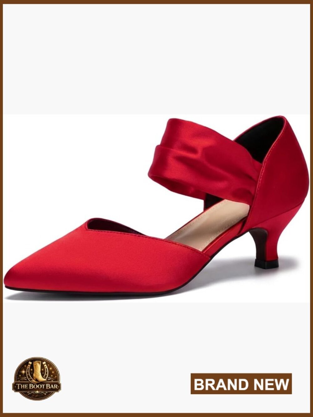 Kitten Heels Pointed Toe Slip on Pumps Ankle Strap Wedding Dress Shoes